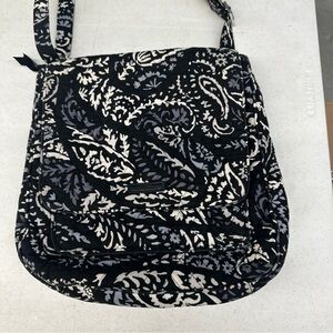 Vera Bradley Crossbody Bag Black Noir Paisley Quilted Handbag Foldover Flap